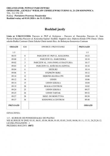 Aktualne rozkłady jazdy autobusów w powiecie parczewskim w 2026 r.